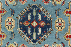 handmade Geometric Kazak Blue Beige Hand Knotted RECTANGLE 100% WOOL area rug 3x5