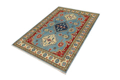 handmade Geometric Kazak Blue Beige Hand Knotted RECTANGLE 100% WOOL area rug 3x5