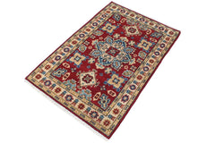 handmade Geometric Kazak Red Beige Hand Knotted RECTANGLE 100% WOOL area rug 3x4