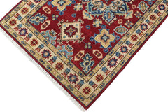 handmade Geometric Kazak Red Beige Hand Knotted RECTANGLE 100% WOOL area rug 3x4