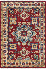 handmade Geometric Kazak Red Beige Hand Knotted RECTANGLE 100% WOOL area rug 3x4