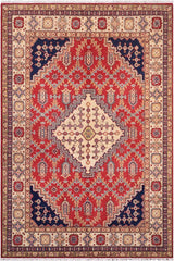 handmade Geometric Kazak Red Beige Hand Knotted RECTANGLE 100% WOOL area rug 6x8