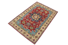 handmade Geometric Kazak Red Beige Hand Knotted RECTANGLE 100% WOOL area rug 6x9