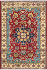 handmade Geometric Kazak Red Beige Hand Knotted RECTANGLE 100% WOOL area rug 6x9