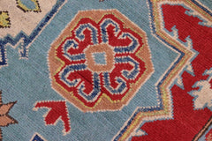 handmade Geometric Kazak Blue Beige Hand Knotted RECTANGLE 100% WOOL area rug 6x8