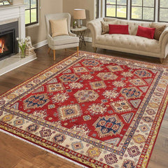 handmade Geometric Kazak Red Beige Hand Knotted RECTANGLE 100% WOOL area rug 9x12