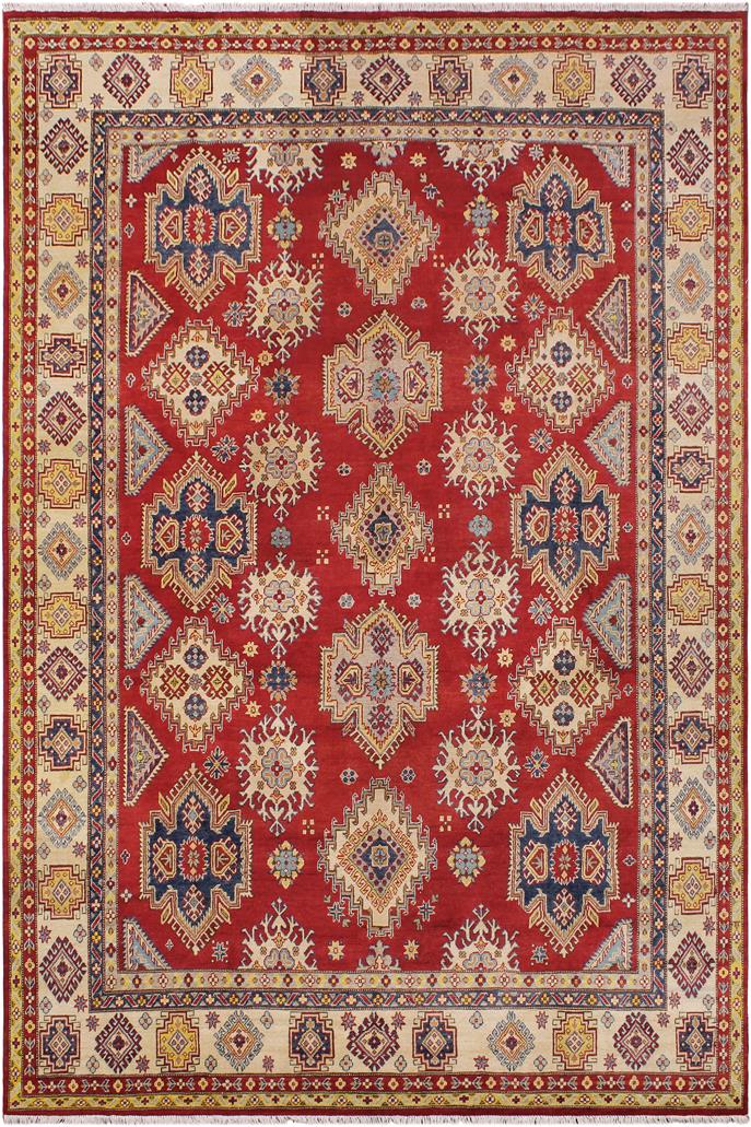 handmade Geometric Kazak Red Beige Hand Knotted RECTANGLE 100% WOOL area rug 9x12