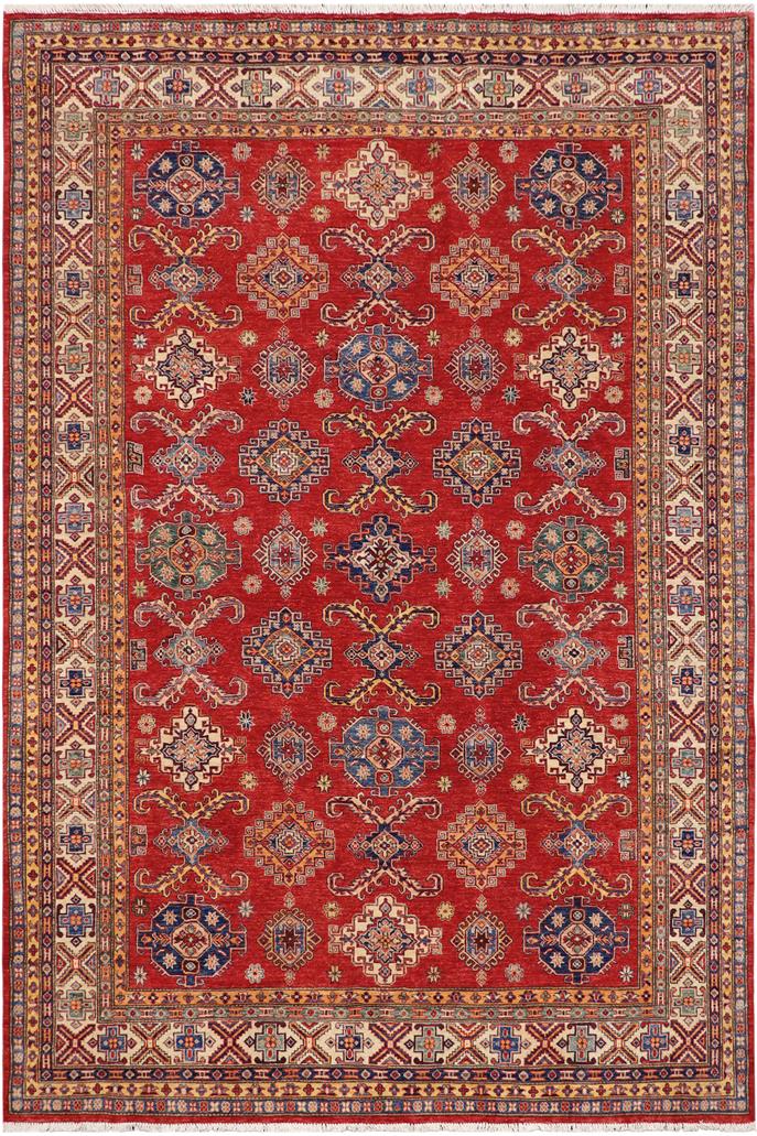 handmade Geometric Super Kazak Red Beige Hand Knotted RECTANGLE 100% WOOL area rug 8 x 10