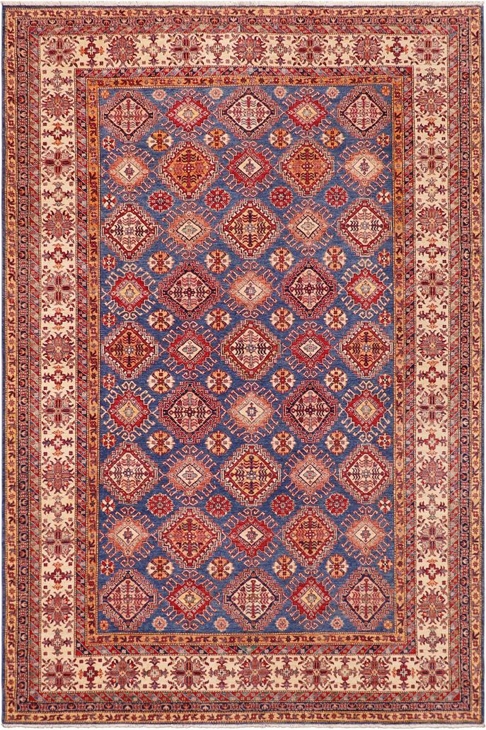 handmade Geometric Super Kazak Blue Beige Hand Knotted RECTANGLE 100% WOOL area rug 9 x 13