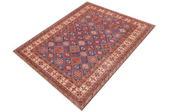 handmade Geometric Super Kazak Blue Beige Hand Knotted RECTANGLE 100% WOOL area rug 9 x 13