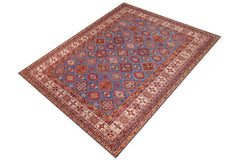 handmade Geometric Super Kazak Blue Beige Hand Knotted RECTANGLE 100% WOOL area rug 9 x 12