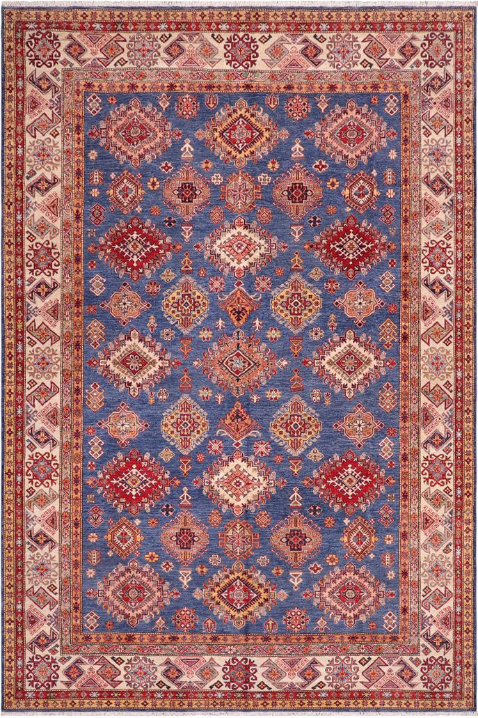 handmade Geometric Super Kazak Blue Ivory Hand Knotted RECTANGLE 100% WOOL area rug 9 x 12