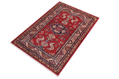 handmade Geometric Super Kazak Red Beige Hand Knotted RECTANGLE 100% WOOL area rug