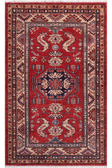 handmade Geometric Super Kazak Red Beige Hand Knotted RECTANGLE 100% WOOL area rug