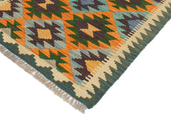 Flat Weave Kilim Antique Navaho Vintage handmade Geometric Kilim Rust Blue Hand-Woven Rectangle 100% Wool Area Rug 2x3 