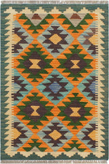 Flat Weave Kilim Antique Navaho Vintage handmade Geometric Kilim Rust Blue Hand-Woven Rectangle 100% Wool Area Rug 2x3 