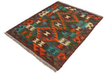 Flat Weave Kilim Antique Navaho Vintage handmade Geometric Kilim Rust Brown Hand-Woven Rectangle 100% Wool Area Rug 2x3 