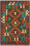 Flat Weave Kilim Antique Navaho Vintage handmade Geometric Kilim Rust Brown Hand-Woven Rectangle 100% Wool Area Rug 2x3 