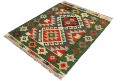 Flat Weave Kilim Antique Navaho Vintage handmade Geometric Kilim Rust Green Hand-Woven Rectangle 100% Wool Area Rug 2x3 