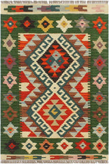 Flat Weave Kilim Antique Navaho Vintage handmade Geometric Kilim Rust Green Hand-Woven Rectangle 100% Wool Area Rug 2x3 