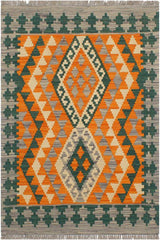 Flat Weave Kilim Antique Navaho Vintage handmade Geometric Kilim Orange Purple Hand-Woven Rectangle 100% Wool Area Rug 2x3 