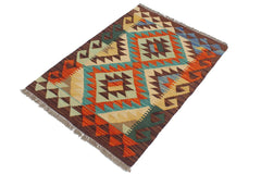 Flat Weave Kilim Antique Navaho Vintage handmade Geometric Kilim Rust Brown Hand-Woven Rectangle 100% Wool Area Rug 2x3 