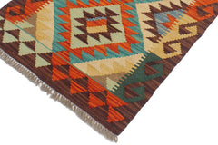 Flat Weave Kilim Antique Navaho Vintage handmade Geometric Kilim Rust Brown Hand-Woven Rectangle 100% Wool Area Rug 2x3 