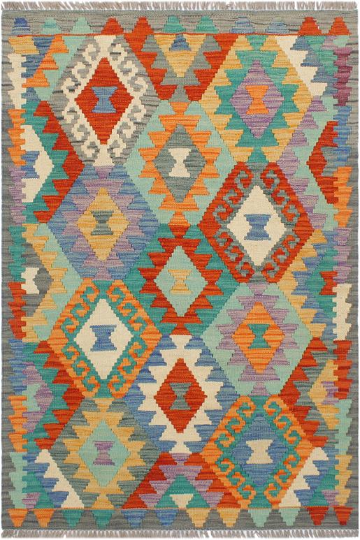 Flat Weave Kilim Antique Navaho Vintage handmade Geometric Kilim Blue Gray Hand-Woven Rectangle 100% Wool Area Rug 3x4 