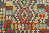 Flat Weave Kilim Antique Navaho Vintage handmade Geometric Kilim Blue Green Hand-Woven Rectangle 100% Wool Area Rug 3x4 