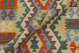 Flat Weave Kilim Antique Navaho Vintage handmade Geometric Kilim Blue Green Hand-Woven Rectangle 100% Wool Area Rug 3x4 