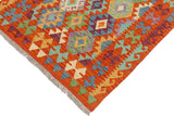 Flat Weave Kilim Antique Navaho Vintage handmade Geometric Kilim Rust Blue Hand-Woven Rectangle 100% Wool Area Rug 3x4 