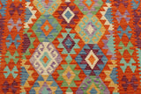 Flat Weave Kilim Antique Navaho Vintage handmade Geometric Kilim Rust Blue Hand-Woven Rectangle 100% Wool Area Rug 3x4 