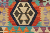 Flat Weave Kilim Antique Navaho Vintage handmade Geometric Kilim Blue Rust Hand-Woven Rectangle 100% Wool Area Rug 3x4 