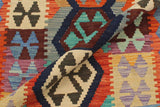 Flat Weave Kilim Antique Navaho Vintage handmade Geometric Kilim Blue Rust Hand-Woven Rectangle 100% Wool Area Rug 3x4 