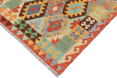 Flat Weave Kilim Antique Navaho Vintage handmade Geometric Kilim Blue Rust Hand-Woven Rectangle 100% Wool Area Rug 3x4 