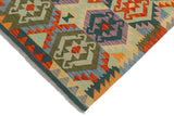 Flat Weave Kilim Antique Navaho Vintage handmade Geometric Kilim Beige Blue Hand-Woven Rectangle 100% Wool Area Rug 3x5 