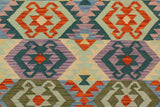 Flat Weave Kilim Antique Navaho Vintage handmade Geometric Kilim Beige Blue Hand-Woven Rectangle 100% Wool Area Rug 3x5 