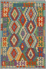 Flat Weave Kilim Antique Navaho Vintage handmade Geometric Kilim Rust Blue Hand-Woven Rectangle 100% Wool Area Rug 3x5 