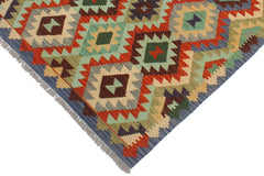 Flat Weave Kilim Antique Navaho Vintage handmade Geometric Kilim Rust Blue Hand-Woven Rectangle 100% Wool Area Rug 3x5 