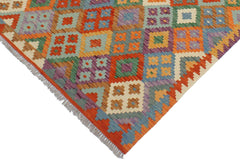 Flat Weave Kilim Antique Navaho Vintage handmade Geometric Kilim Rust Blue Hand-Woven Rectangle 100% Wool Area Rug 4x5 