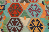 Flat Weave Kilim Antique Navaho Vintage handmade Geometric Kilim Gray Blue Hand-Woven Rectangle 100% Wool Area Rug 3x5 