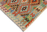 Flat Weave Kilim Antique Navaho Vintage handmade Geometric Kilim Blue Beige Hand-Woven Rectangle 100% Wool Area Rug 3x5 