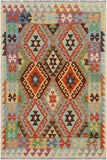 Bohemian Turkish Kilim Palmer  Hand-Woven Wool Rug - 3'4'' x 4'10''