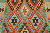 Flat Weave Kilim Antique Navaho Vintage handmade Geometric Kilim Blue Beige Hand-Woven Rectangle 100% Wool Area Rug 3x5 