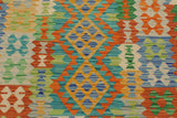 Flat Weave Kilim Antique Navaho Vintage handmade Geometric Kilim Gold Blue Hand-Woven Rectangle 100% Wool Area Rug 3x5 