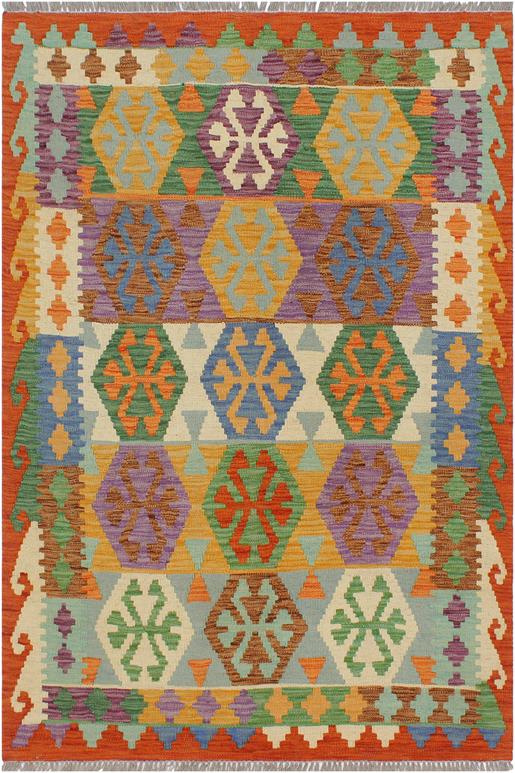 Flat Weave Kilim Antique Navaho Vintage handmade Geometric Kilim Blue Rust Hand-Woven Rectangle 100% Wool Area Rug 3x5 