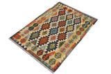 Flat Weave Kilim Antique Navaho Vintage handmade Geometric Kilim Blue Gold Hand-Woven Rectangle 100% Wool Area Rug 3x5 