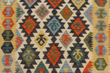 Flat Weave Kilim Antique Navaho Vintage handmade Geometric Kilim Blue Gold Hand-Woven Rectangle 100% Wool Area Rug 3x5 