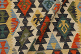 Flat Weave Kilim Antique Navaho Vintage handmade Geometric Kilim Blue Gold Hand-Woven Rectangle 100% Wool Area Rug 3x5 