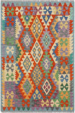 Rustic Turkish Kilim Hank Hand-Woven Wool Rug - 3'3'' x 4'11''